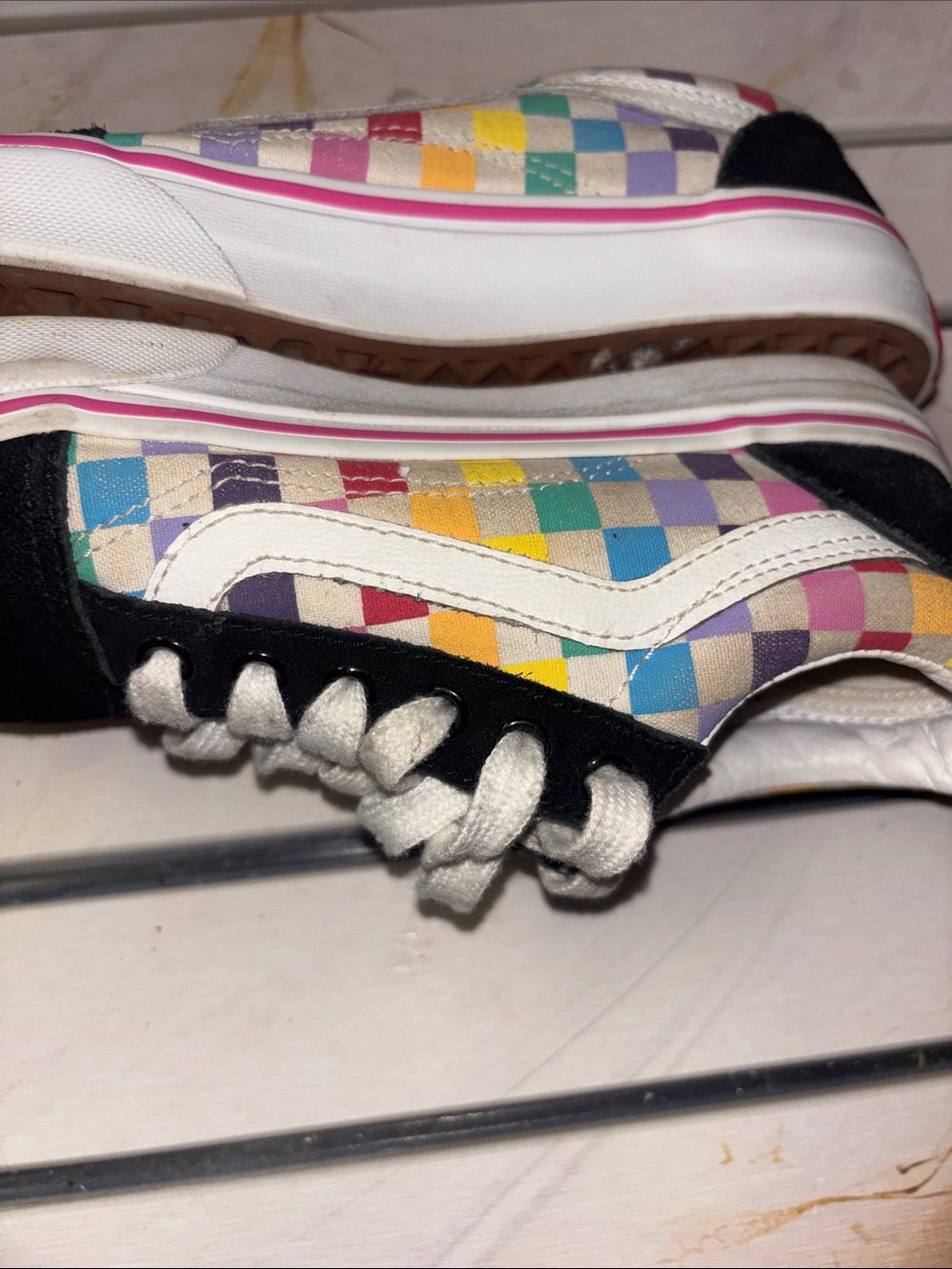 Kids Vans Old Skool Rainbow Checkerboard Low‎ Skate Shoes Sneakers Size 3.5 - Picture 5 of 8